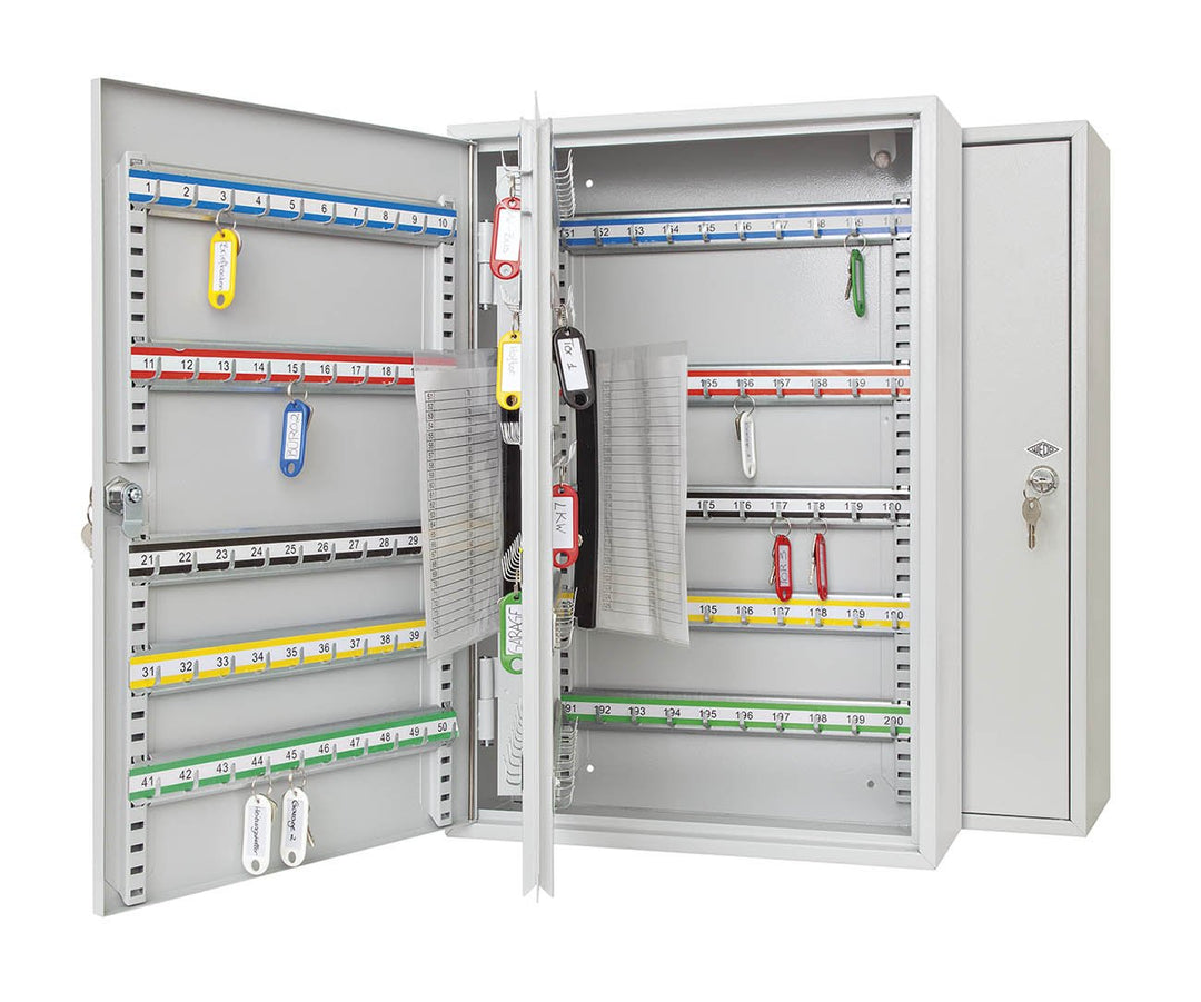 Wedo 10272037X Schlüsselschrank für 200 Haken, pulverbeschichtetes Stahlblech 38 x 14 x 55 cm, Siche
