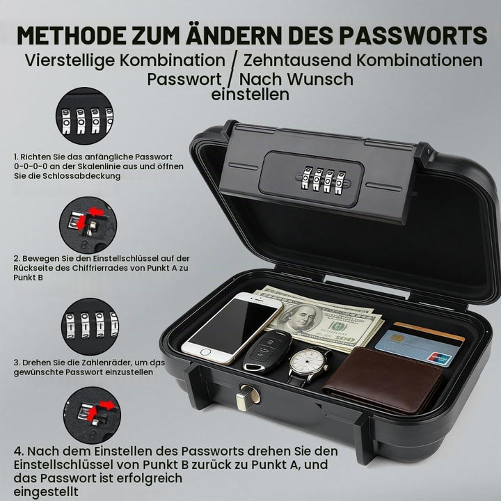Tragbarer Tresor, Mini Tresor, 4 Stellig Zahlencode Sicherheitsbox, mit 6MM Drahtseil abnehmbarem, S