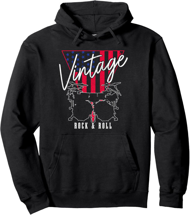 Drummer Vintage Rock & Roll USA Amerika Flagge Schlagzeug Pullover Hoodie