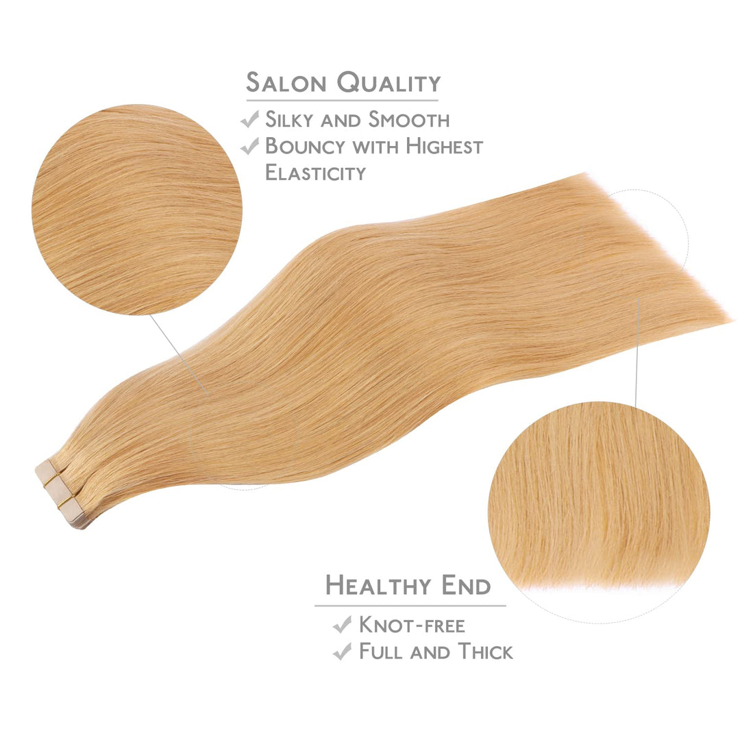 WENNALIFE Tape Extensions Echthaar, 20pcs 40g 30cm 12 Zoll Erdbeeren Blond Remy Invisible Tape Exten