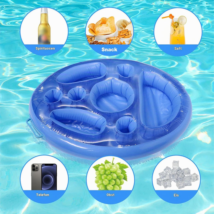 Aufblasbarer Poolbar 2 in1 Getränke und Snackhalter 8 Löcher Pool Schwimmender Getränkehalter Party