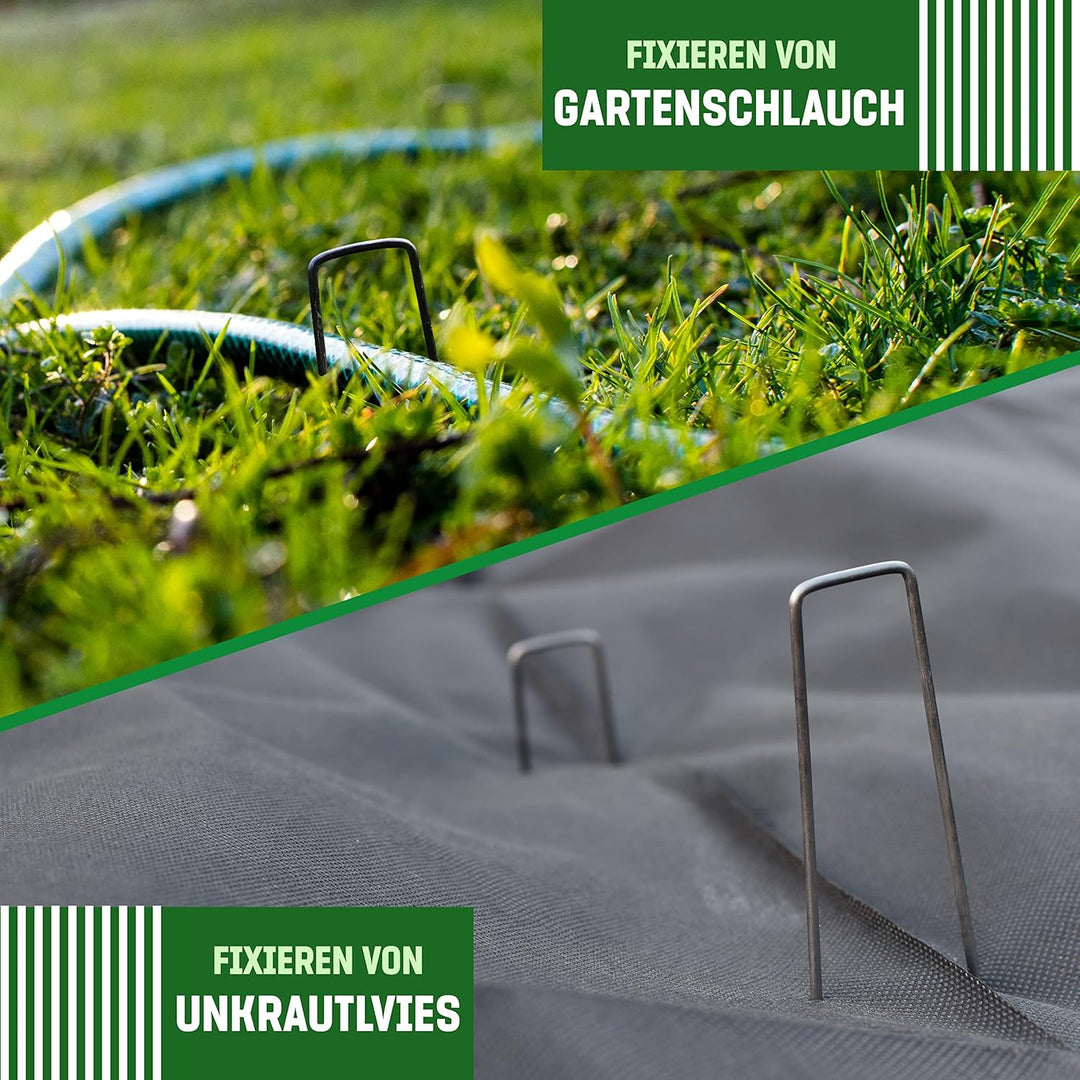 GardenGloss® Erdanker aus Stahl unverzinkt (100 Stück) - Stabile Bodenanker für Unkrautvlies, Garten