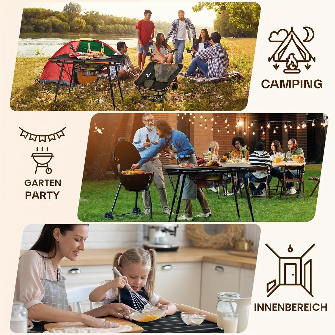Sportneer Klapptisch Campingtisch für draussen:Tragbarer Picknicktisch mit Verstellbarer Höhe, Klapp