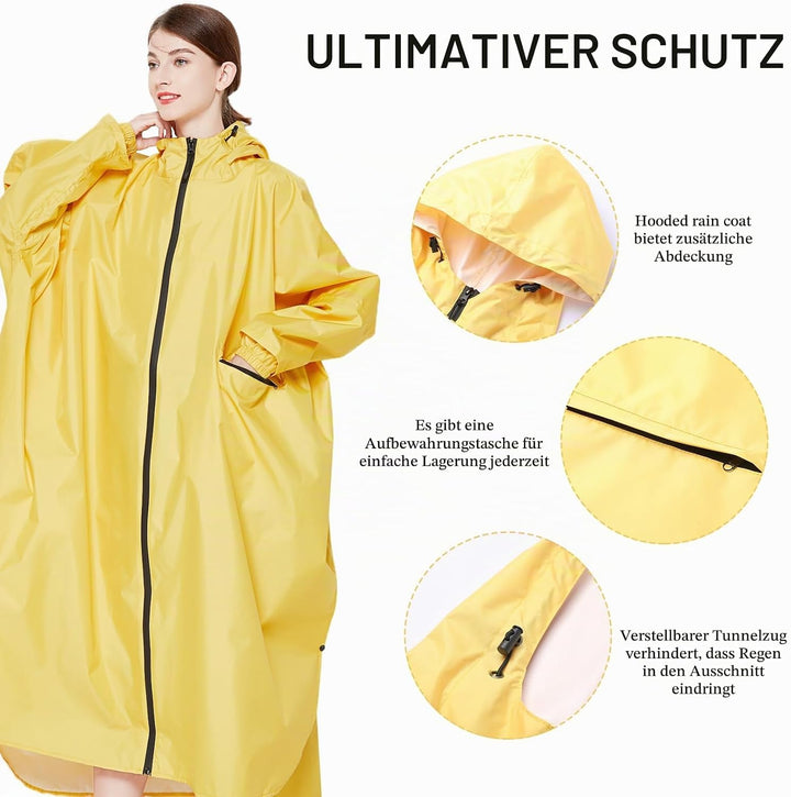 Ynport Crefreak Damen Lange Wasserdichte Regenmäntel Leichter Regenponcho Packbare Outdoor-Regenbekl