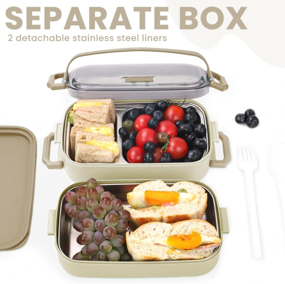 Bugucat Lunchbox Edelstahl 1100ML,Bento Box Brotdose Auslaufsicher Luftdichte Brotzeitbox mit Fächer