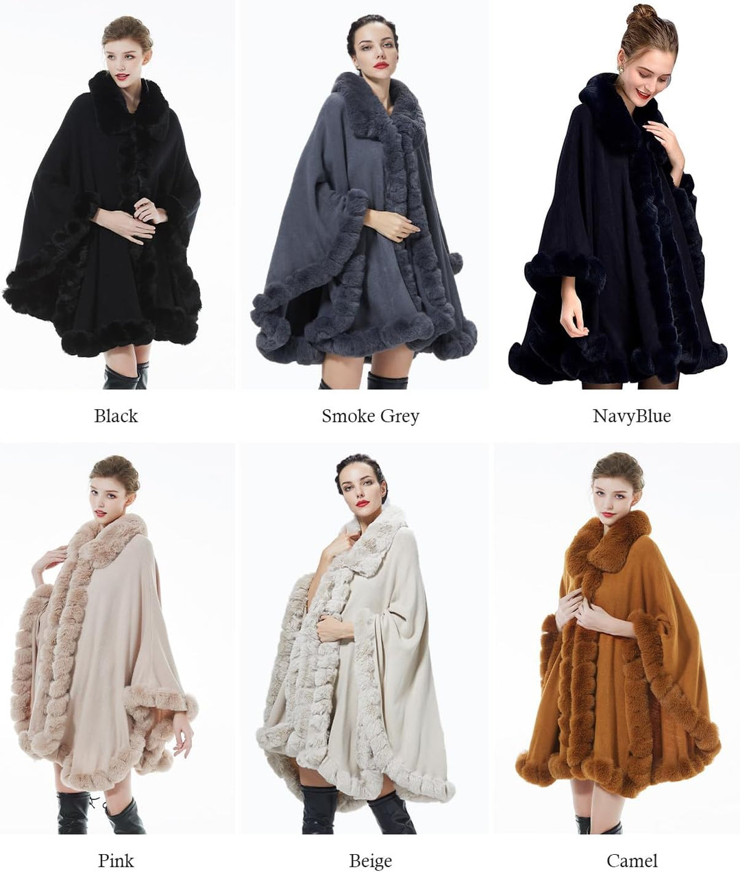 BEAUTELICATE Kunstpelz Poncho Cape Strick Damen Winter Kunstfell Stola Schal Cape Cardigan Warm mit