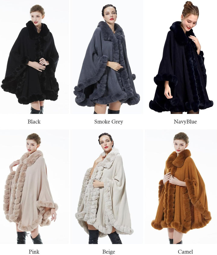 BEAUTELICATE Kunstpelz Poncho Cape Strick Damen Winter Kunstfell Stola Schal Cape Cardigan Warm mit