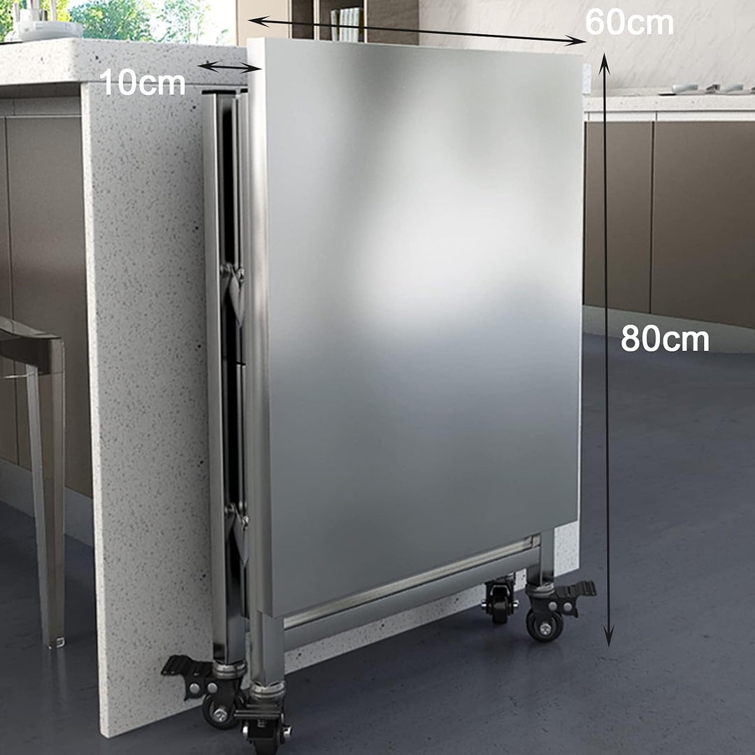 AMSXNOO Arbeitstisch Edelstahl, 3 Ebenen Faltbar Servierwagen Edelstahl Rollwagen Küchentisch mit 4