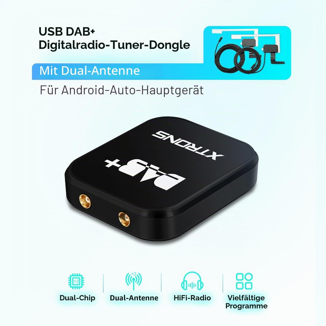 XTRONS USB DAB+ Digital Radio Tuner Dongel mit Dual-Antenne Dual Chip HiFi Radio Driversified Progra