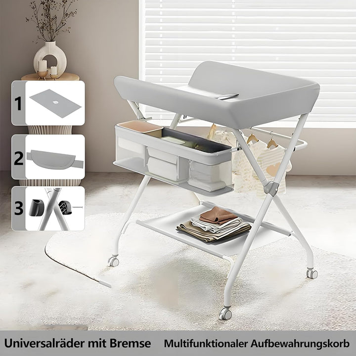 Baby Wickelkombi, Klappbare Wickelkommode, Mobil Wickeltisch für Neugeborene und Kleinkinder, Baby W