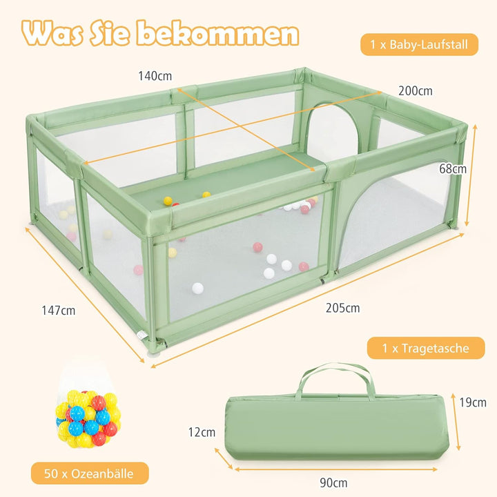 GOPLUS Baby Laufstall mit 50 Spielbällen, Krabbelgitter für Kleinkinder & Säulinge, Laufgitterzelt m