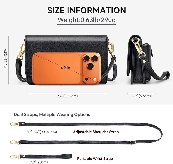nuoku Umhängetasche Handytasche Damen Clutch Schultertasche im Klein Format mit RFID Karte-Slots 2 A