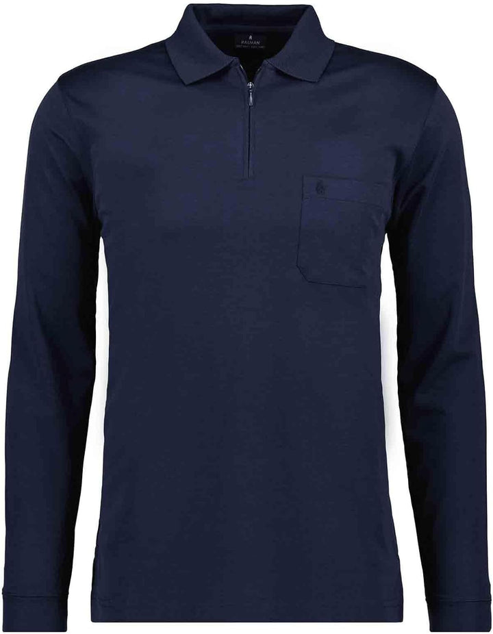 RAGMAN Herren Softknit-Poloshirt Langarm mit Zip S Marine-070, S Marine-070