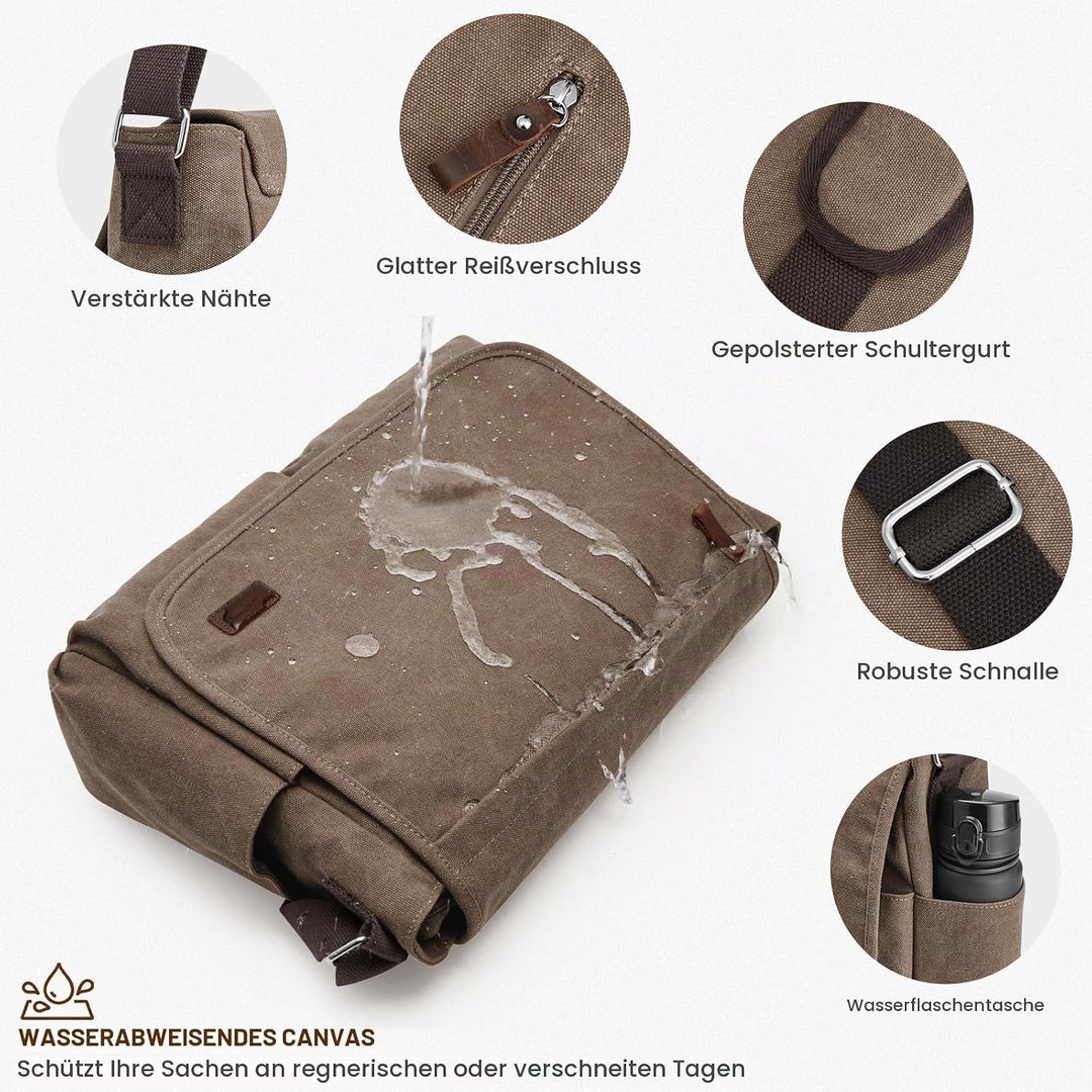 S-ZONE Herren Umhängetasche Grosse Vintage Canvas Messenger Bag Aktenktasche Schultertasche Bürotasc