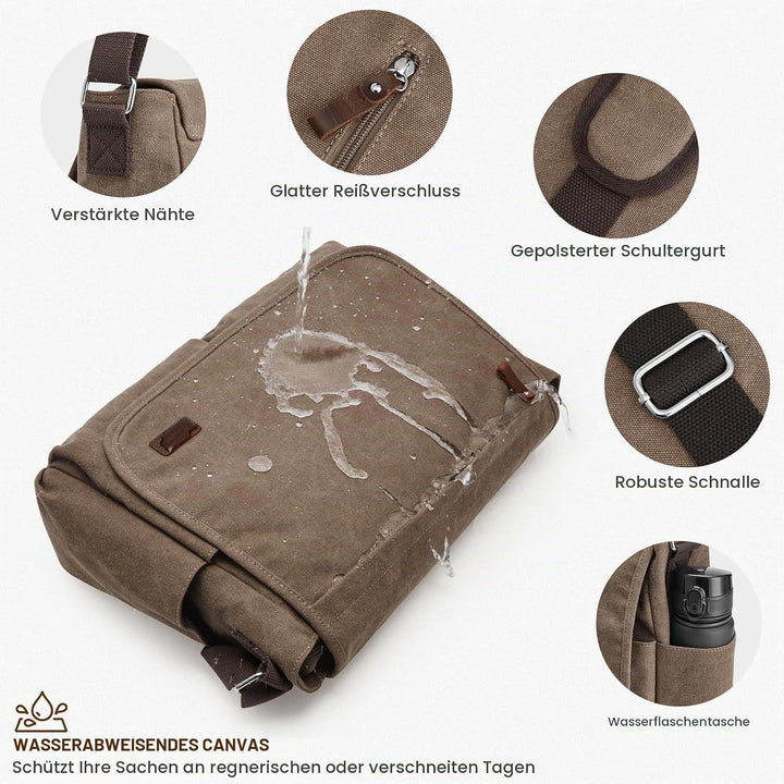 S-ZONE Herren Umhängetasche Grosse Vintage Canvas Messenger Bag Aktenktasche Schultertasche Bürotasc