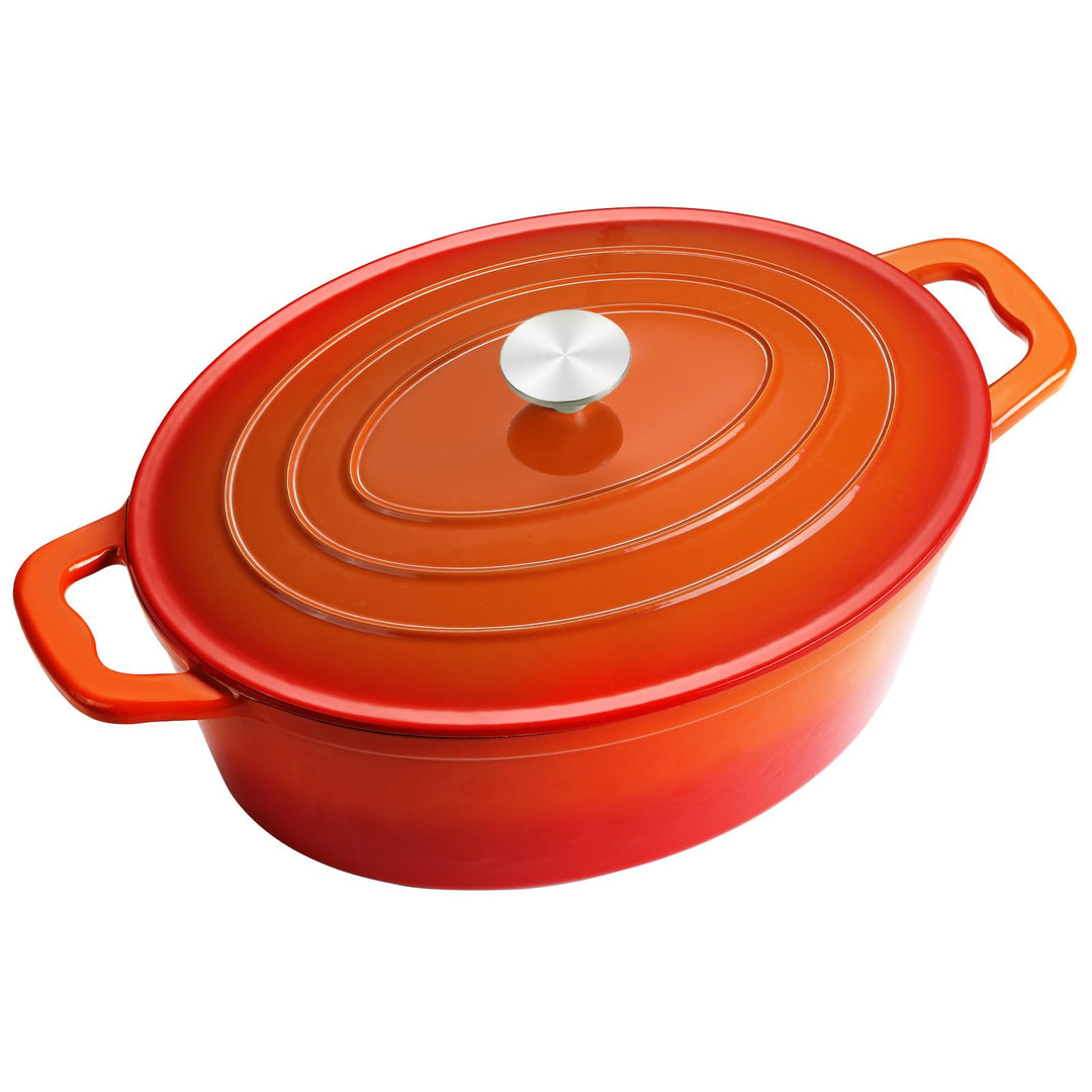 Gusseisen Bräter mit Deckel, Oval Gusseisen Topf 6.6L, Emaille Topf Gross Backofengeeignet, Schmorto