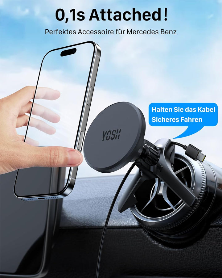 YOSH Handyhalterung Auto für MagSafe [24xN56 Stärkste Magnete], Mercedes Handyhalterung für Runde Lü