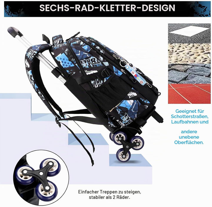 Amythe Schulrucksack Trolley für Jungen, Schulranzen mit Rollen für Kinder Teenager, Modischer Schul