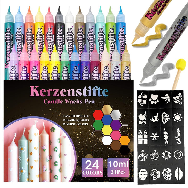 10 ml Kerzenstifte Wachsstifte mit vorgestanzten Aufklebern und Schwammwerkzeugen, Kerzen Bemalen Se