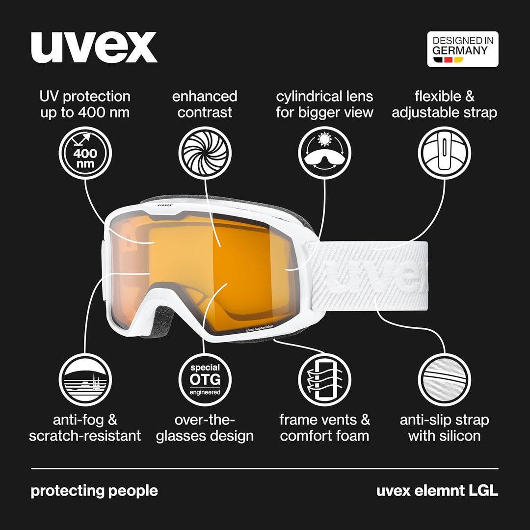 Uvex Unisex Elemnt Lgl Skibrille (1er Pack) Einheitsgrösse white/lasergold lite-clear, Einheitsgröss