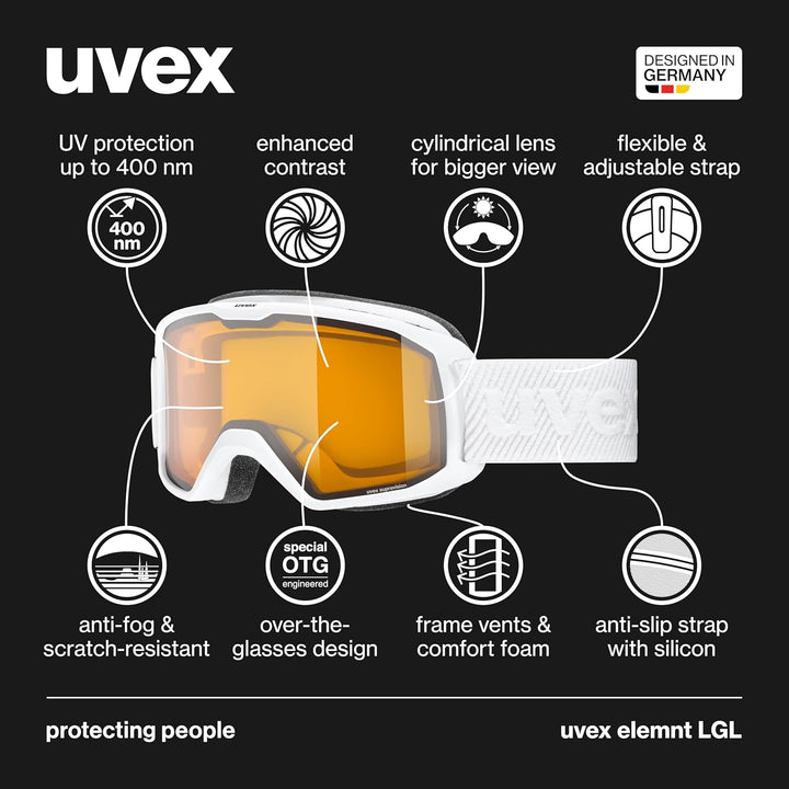 Uvex Unisex Elemnt Lgl Skibrille (1er Pack) Einheitsgrösse white/lasergold lite-clear, Einheitsgröss