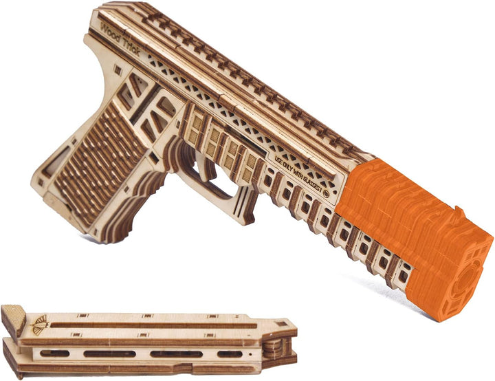 Wood Trick Defenders Gun 3D Wooden Puzzles for Adults and Kids to Build - Shoots up to 13 ft - 2 Cli