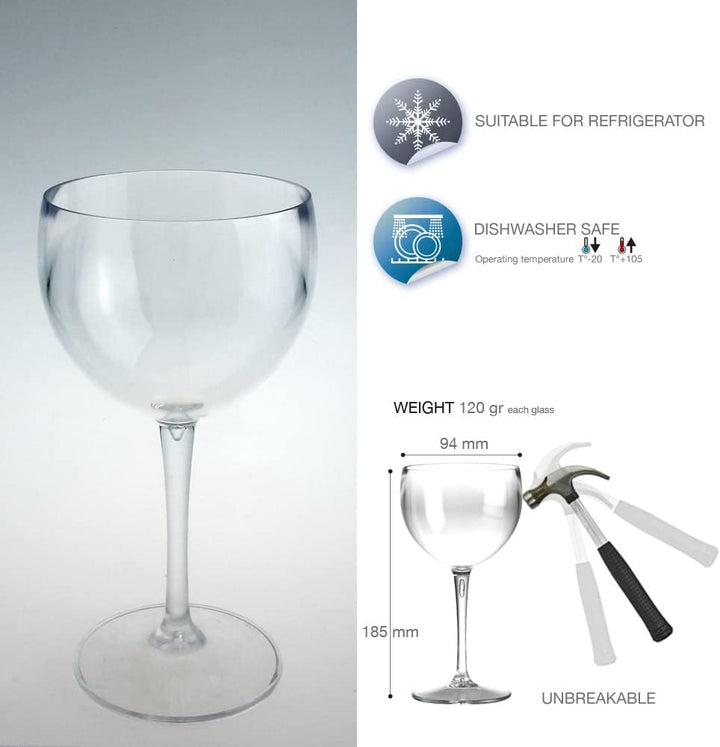 Ballonglas Weinglas aus Kunststoff Weinbecher Plastik Rotweinglas Transparent 40 cl. Set 6 Stück, Tr