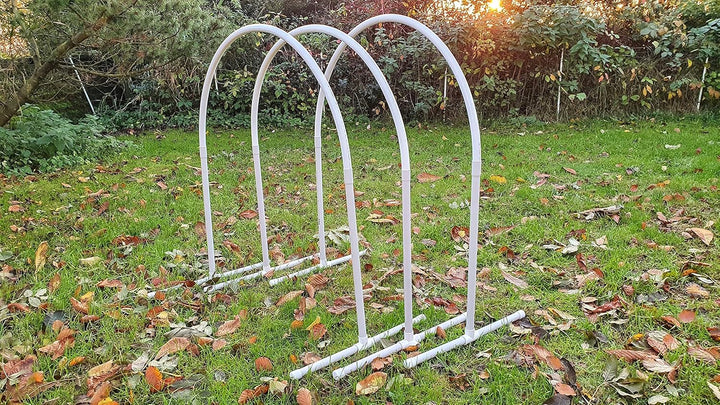 Generisch Wuzzmann 3 x NADAC Hoopers Bogen mit Ständer, VDH-KONFORM, PVC/ALU, weiss/grau, Hoop/Hoops