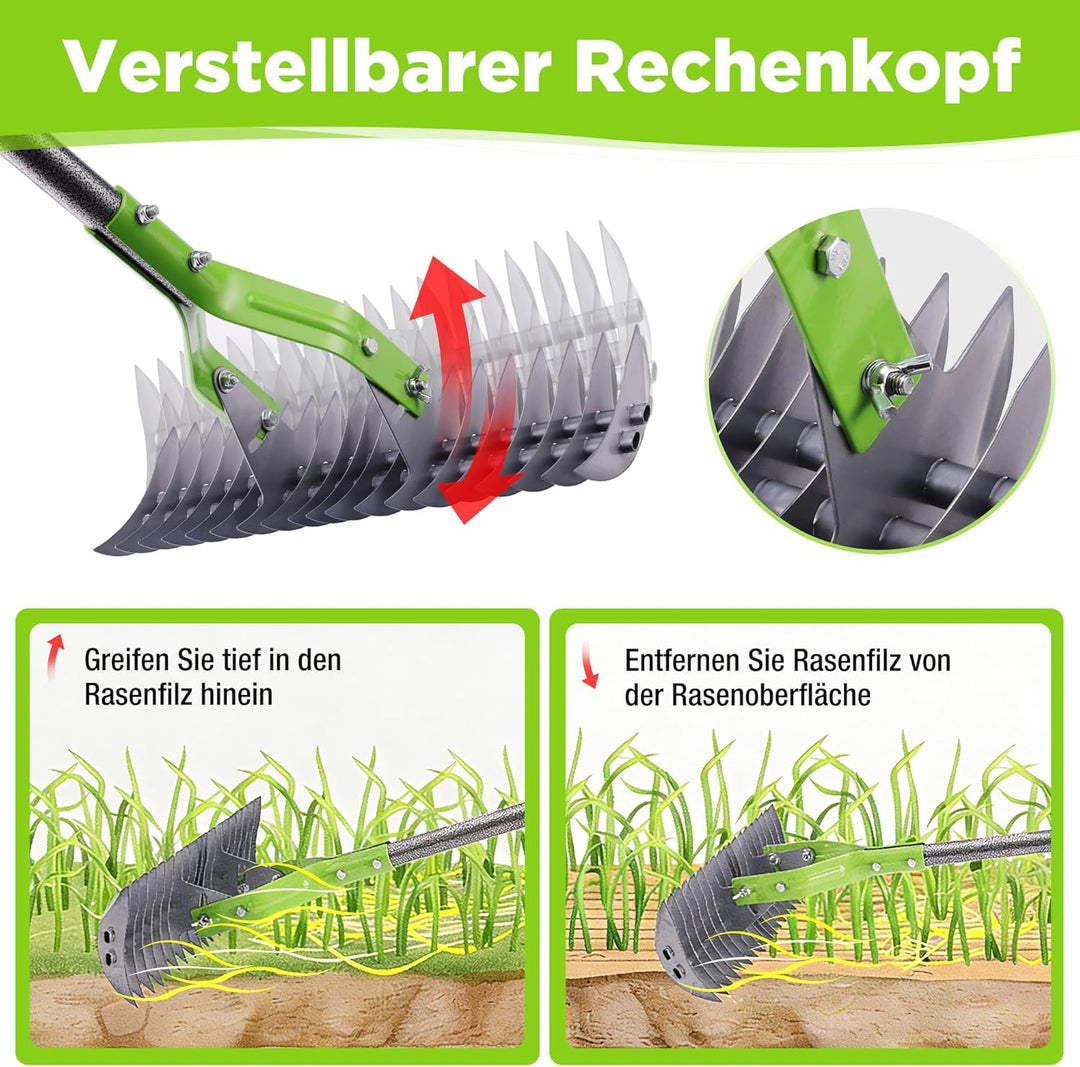 WORKPRO Laubrechen mit Stiel, 38cm Arbeitsbreite Rechen für Garten, Verstellbarer Griff 102–178 cm,