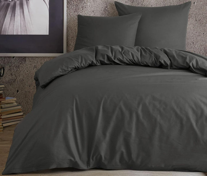 Visaggio 4 teilig Bettwäsche 135x200 cm Baumwolle Uni Bettbezug Garnitur Set Einfarbig Anthrazit 135