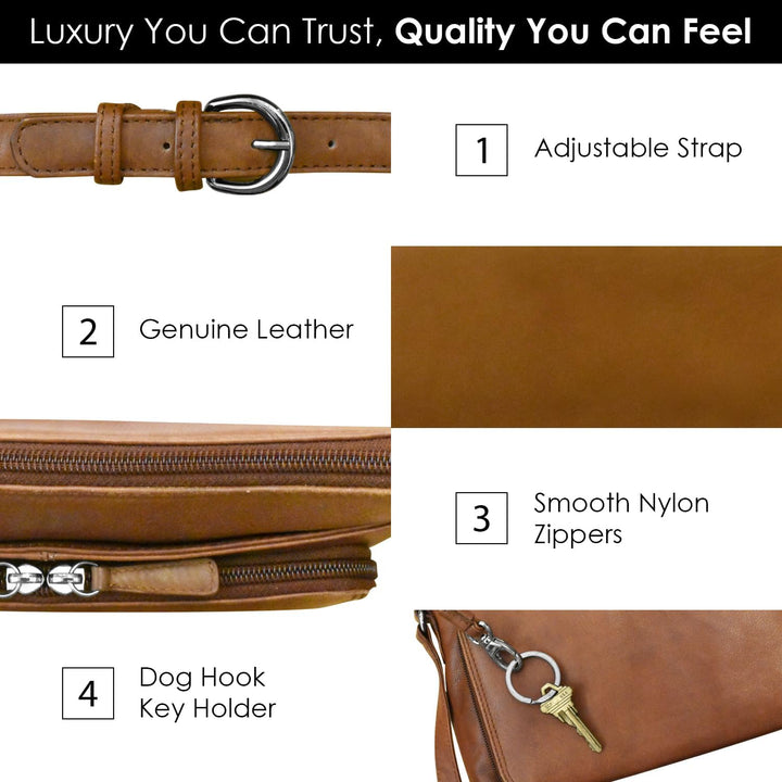 ili New York - Leder-Schultertasche mit seitlichem Organizer – weiche, glatte Leder-Handtasche mit R