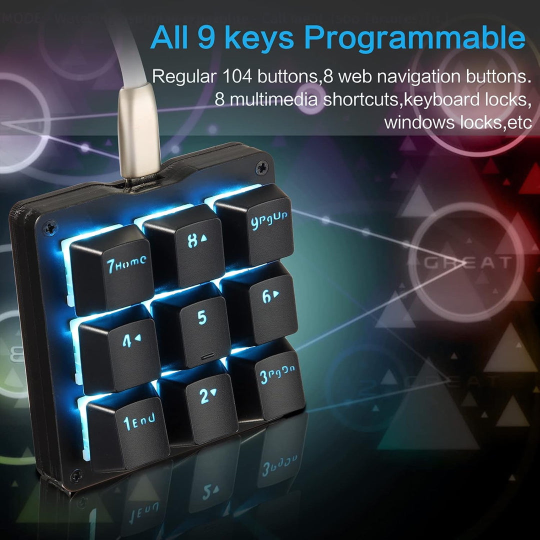 Koolertron Einhändige mechanische Makro-Tastatur,LED-Hintergrundbeleuchtung tragbare Mini-Einhand-me