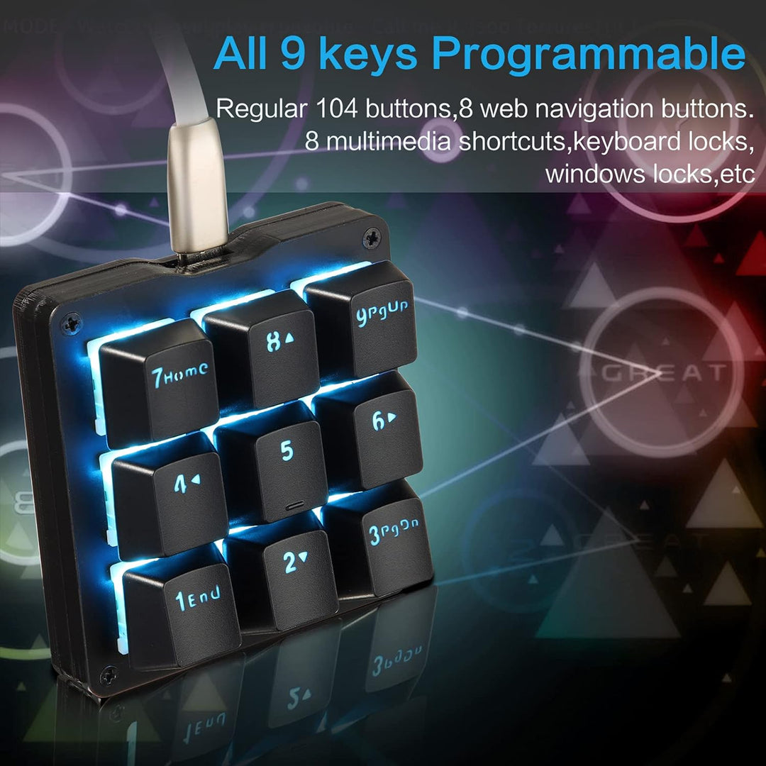 Koolertron Einhändige mechanische Makro-Tastatur,LED-Hintergrundbeleuchtung tragbare Mini-Einhand-me