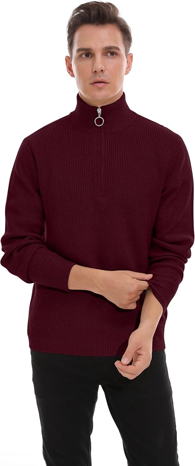 Hisir Pullover Herren Strickpullover 1/4 Zip Pulli Männer, Bequem Weich Warmer Winter Pullover für M