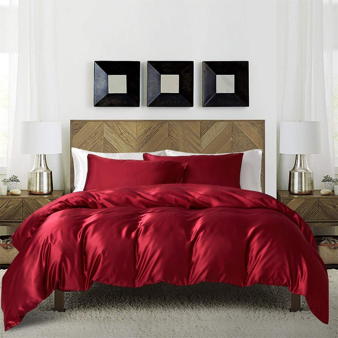 Damier Bettwäsche 155x220cm Weinrot Rot Satin Bettwäsche Set 2 Teilig Satin Uni Deckenbezug 155×220