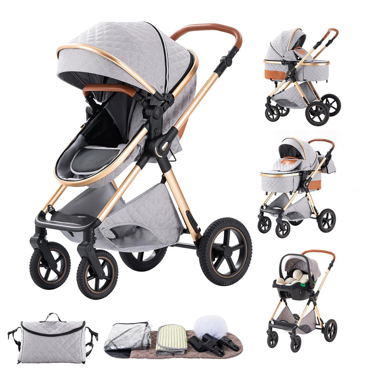 BEBBY Kinderwagen, Standard-Kinderwagen, Kinderwagen 3 in 1,Kinderwagen mit Faltbarem Tragbarem für