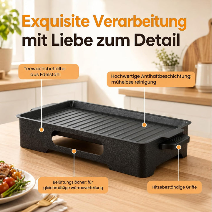 BBQ Warmhalteplatte, Antihaft Aluminium Speisenwärmer mit Teelichthaltern für Fleisch &amp; Grillgut, Gr