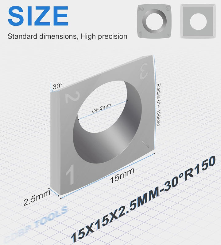 CDBP HM Vorschneid-Wendeplatten 15x15x2,5mm mit R150 Radius Schneidekante für Schaftfräser-Fräswerkz