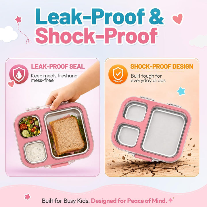 VITONIS Edelstahl Brotdose Lunchbox mit 3 Fächern, Bento Lunch Box Kinder Auslaufsicher BPA frei, Sp