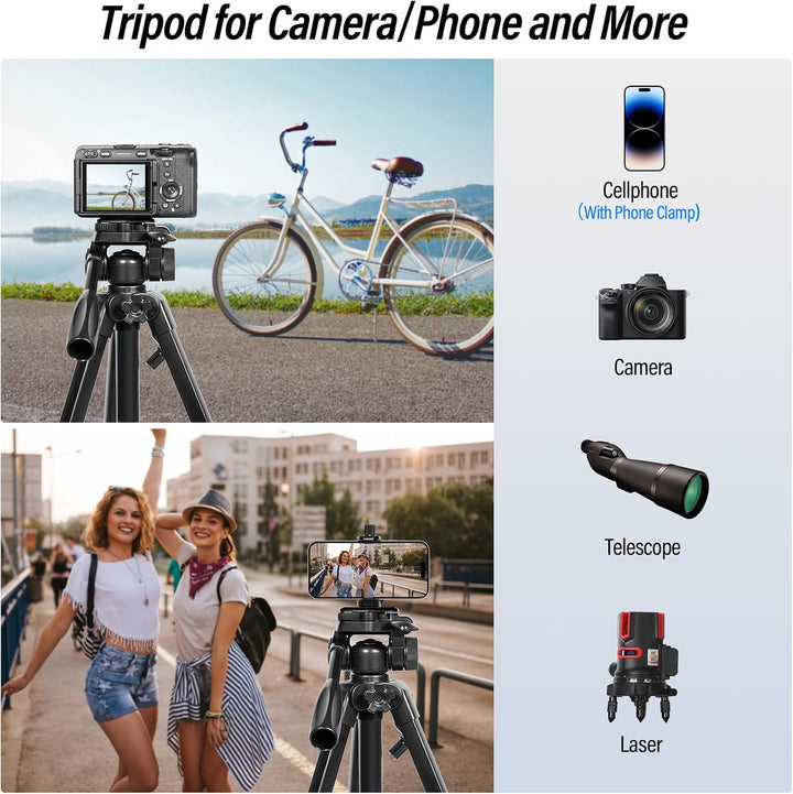 SIRUI Kamera Stativ 154cm, Aluminium Camera Tripod mit Telefonklemme Dreibein-Stative Fotostativ für