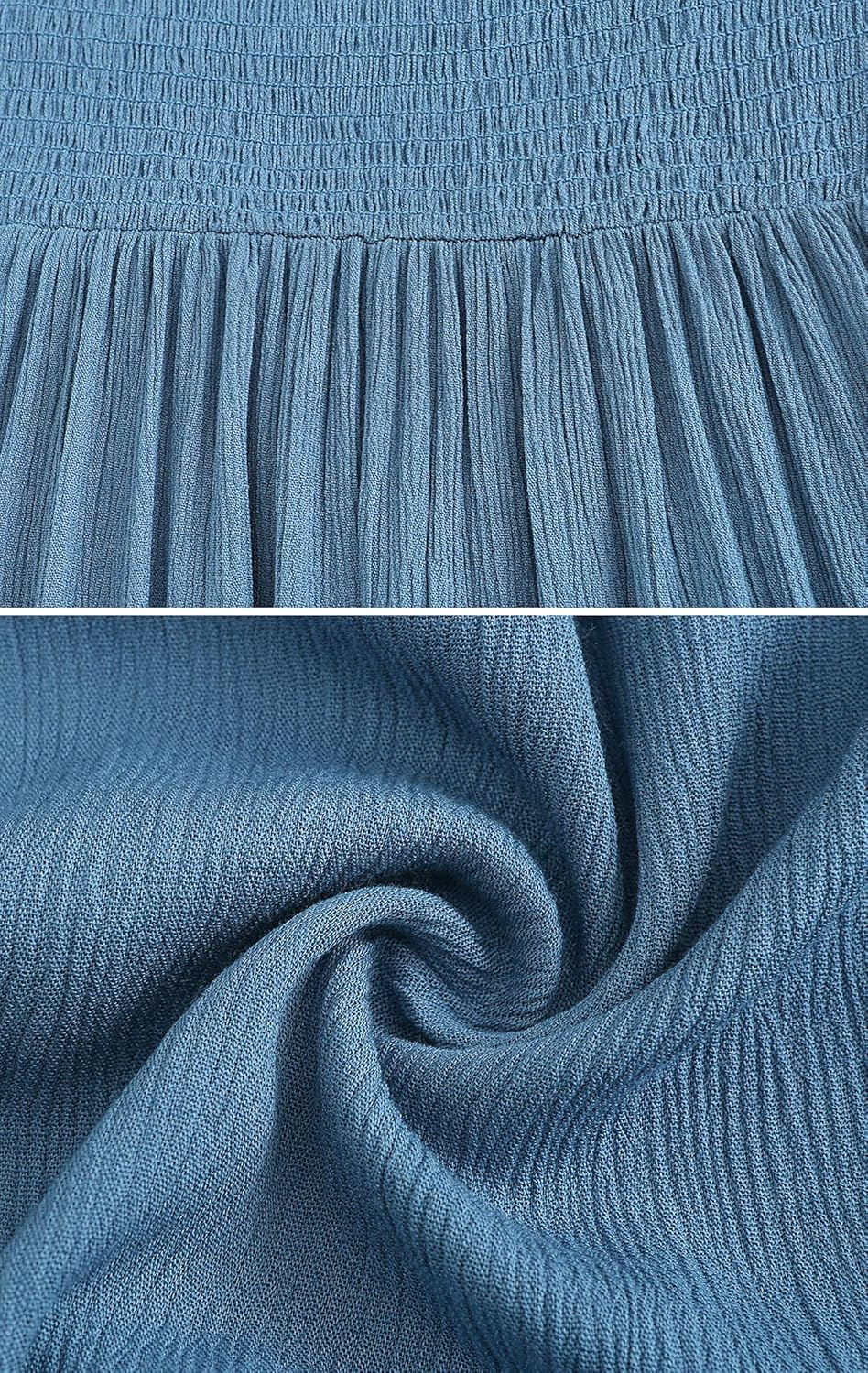 R.Vivimos Sommer Boho Trägerloses Bandeau Shirred Rüschen Tube A Linie Maxikleid L Blau#2, L Blau#2