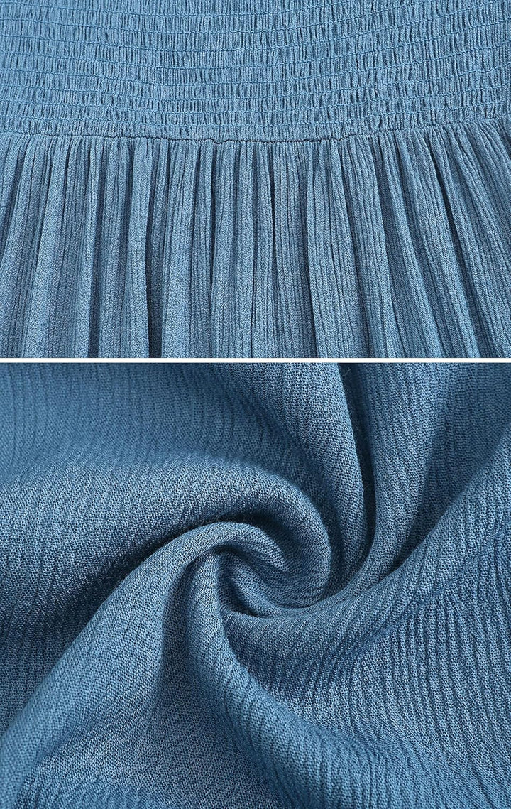 R.Vivimos Sommer Boho Trägerloses Bandeau Shirred Rüschen Tube A Linie Maxikleid L Blau#2, L Blau#2