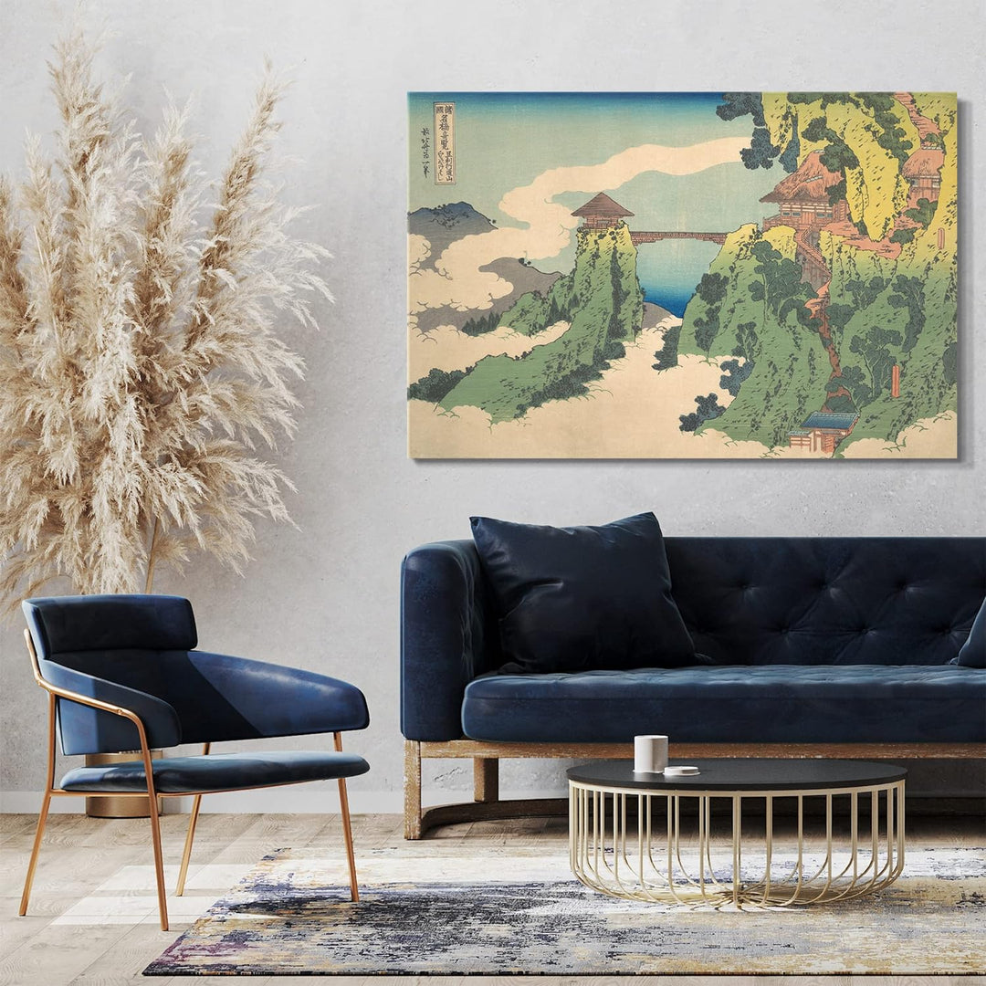 Printed Paintings Leinwand (80x60cm): Katsushika Hokusai - Die hängende Wolkenbrücke am Berg Gyōd 80