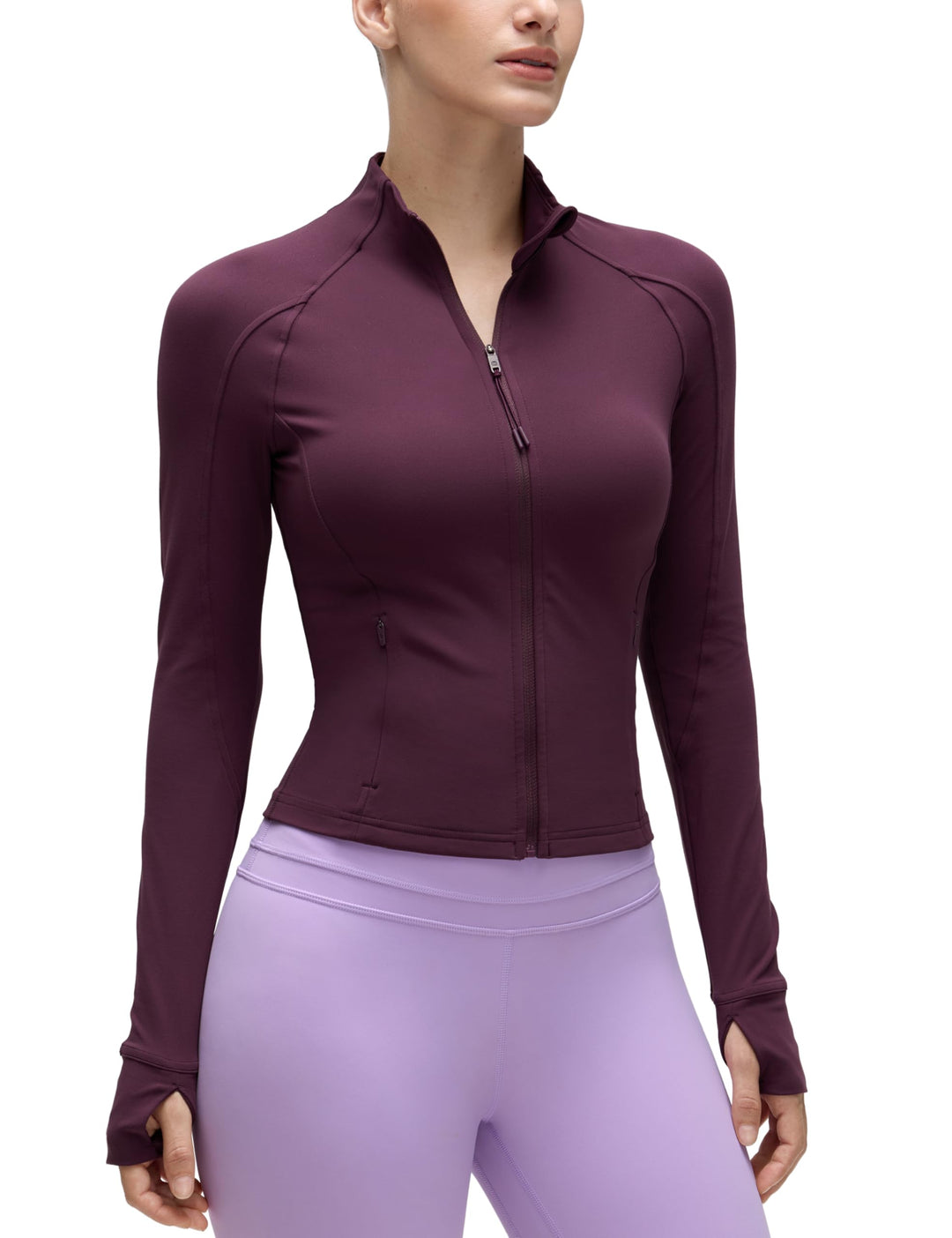 CRZ YOGA Damen Butterluxe Full Zipper Sport Jacke Zip Tasche Crop Running Laufjacke Gym Langarmshirt