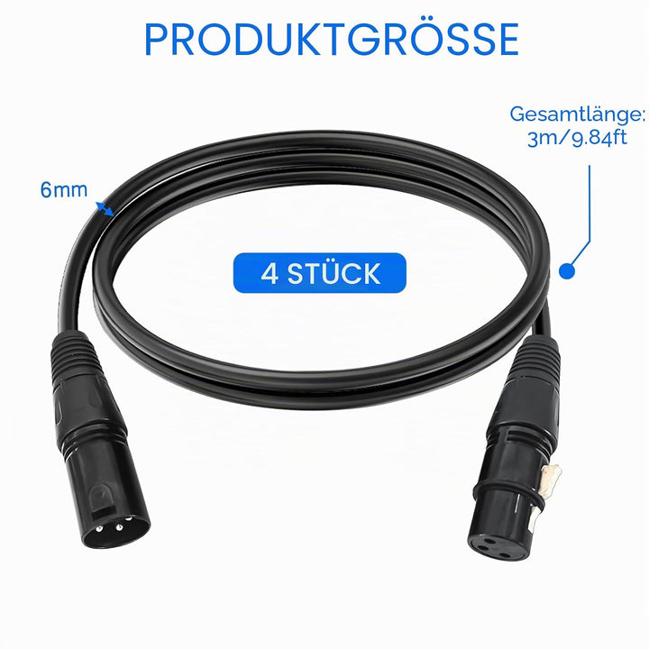 4Pack Dmx Kabel 3m, 3 Pin XLR Kabel Set, XLR-Stecker auf Buchse, XLR Mikrofonkabel, Balanciert DMX K
