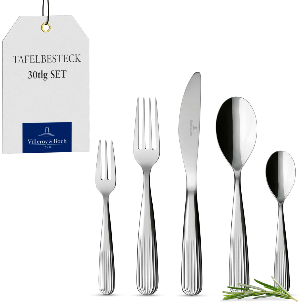 Villeroy & Boch – Rose Garden Tafelbesteck 30 teilig, Edelstahl Besteck Set silbern, rostfrei, gesch