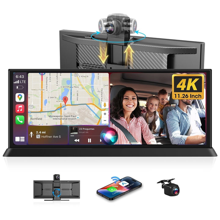 11,26 Zoll Carplay Display 4K Carplay Android Auto Display mit 350° Frontkamera 64G SD Karte Auto Di