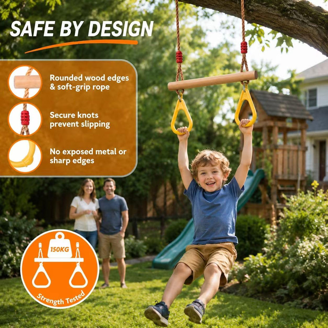 Morwealth Multifunktions Kinderholz Trapeze Schaukel mit Kunststoffringen Turnringe Ringe zum Aufhän