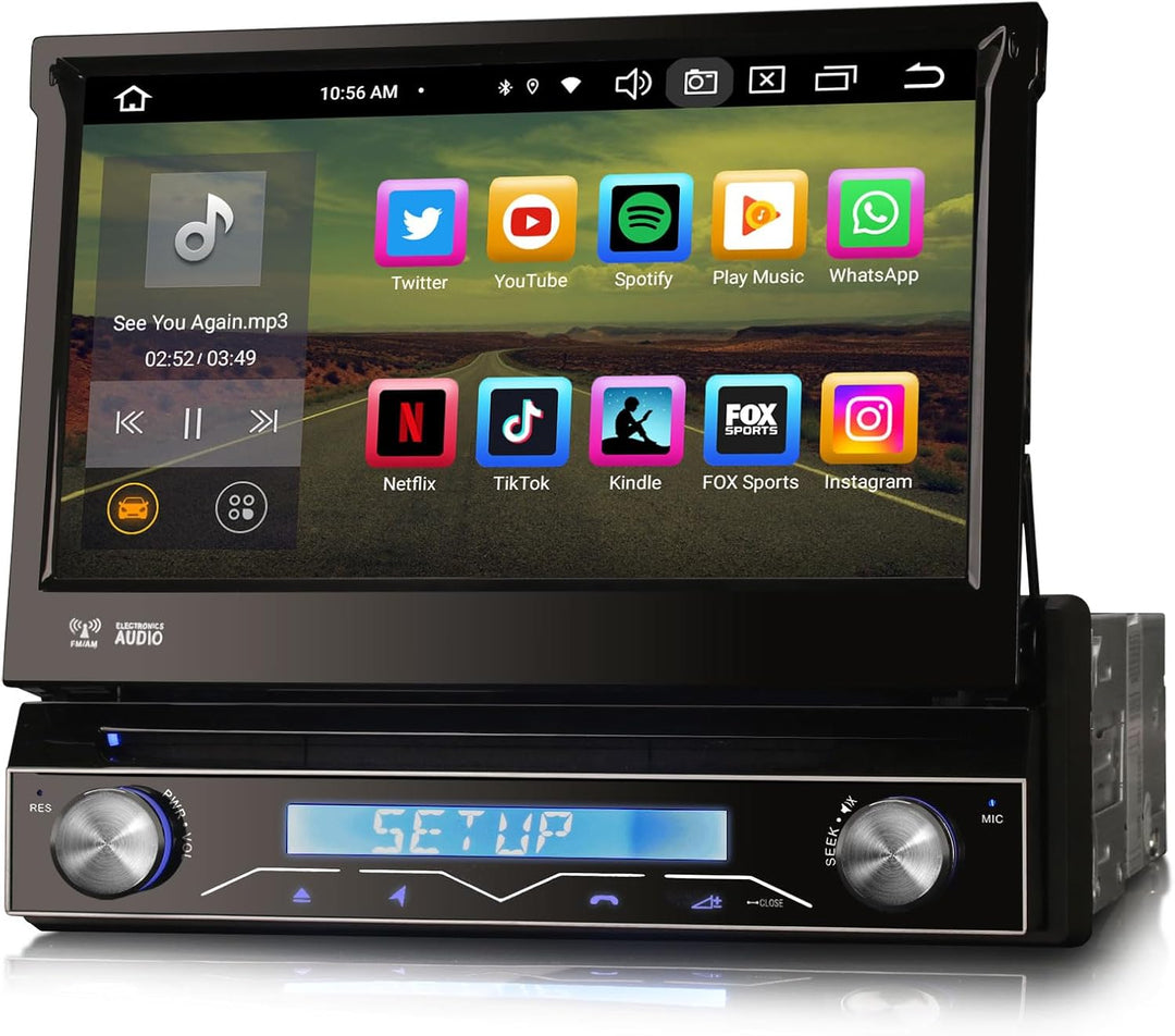 Erisin 7 Zoll 8-Kern Android 14 4GB+64GB Abnehmbar 1Din Universal DVD Autoradio mit GPS Navi HD Touc
