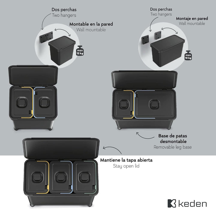 Recycling-Sortiersystem 3 x 10 Liter KEDEN